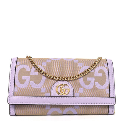 Monogram Jumbo GG Textured Dollar Calfskin Ophidia Continental Wallet On Chain Beige Lapis