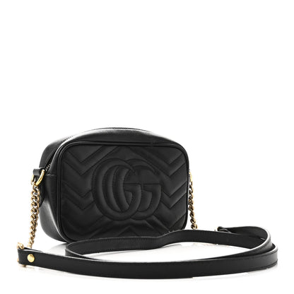 Calfskin Matelasse Mini GG Marmont Chain Shoulder Bag Black