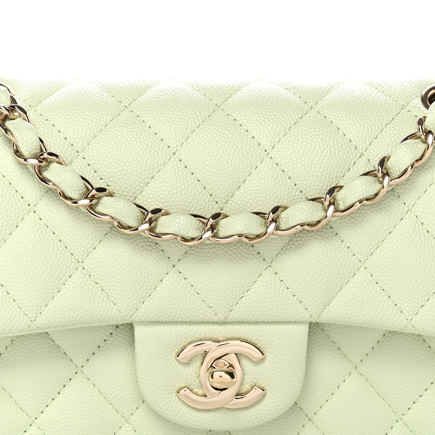 Caviar Quilted Small Double Flap Light Green