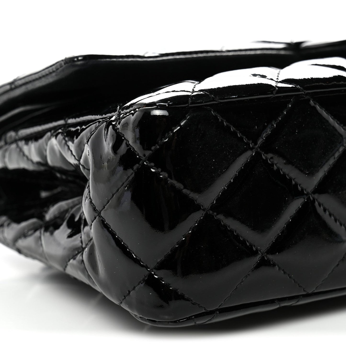 Patent Quilted Medium Double Flap Black