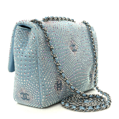 Denim Strass Evening Flap Bag Blue