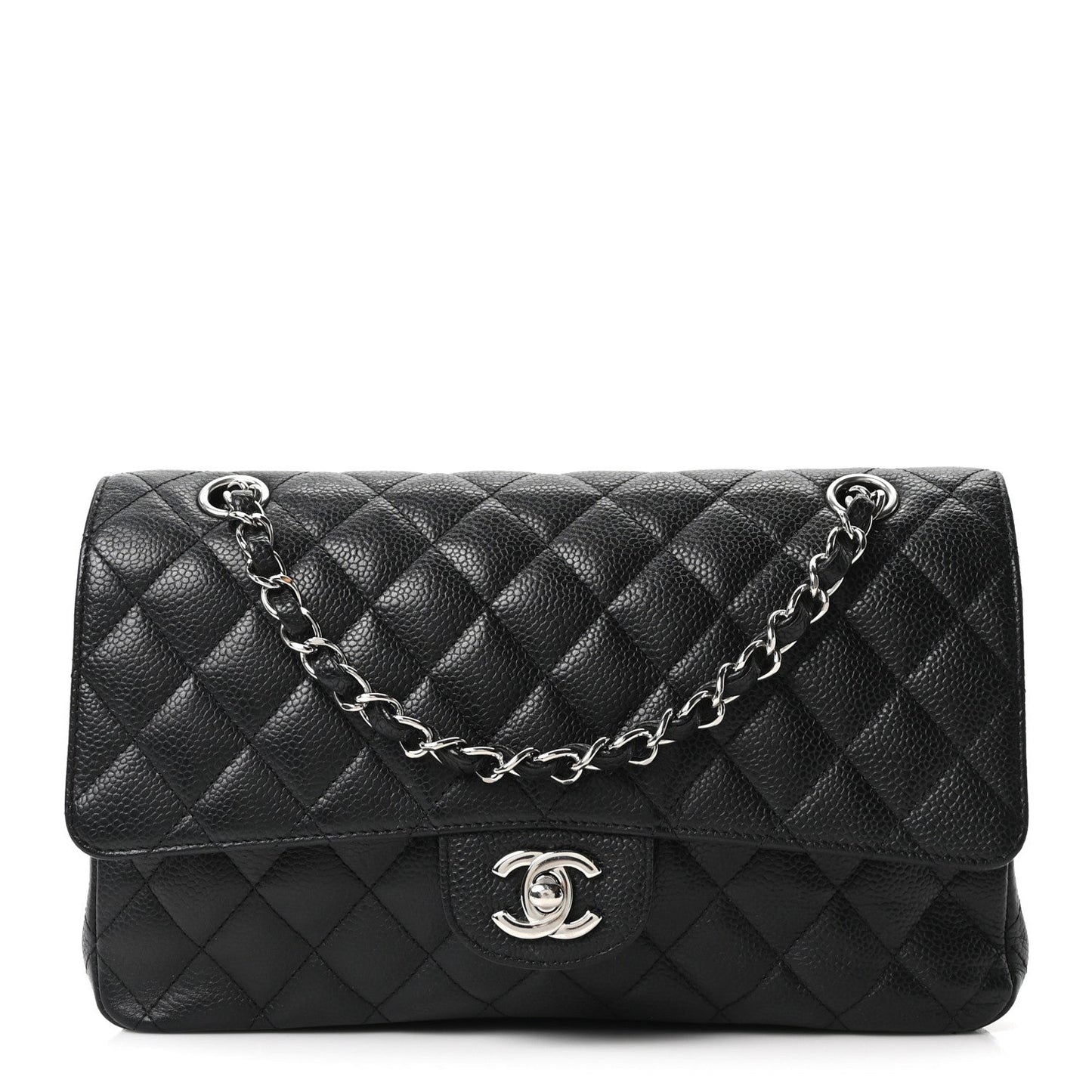 Caviar Quilted Medium Double Flap Black