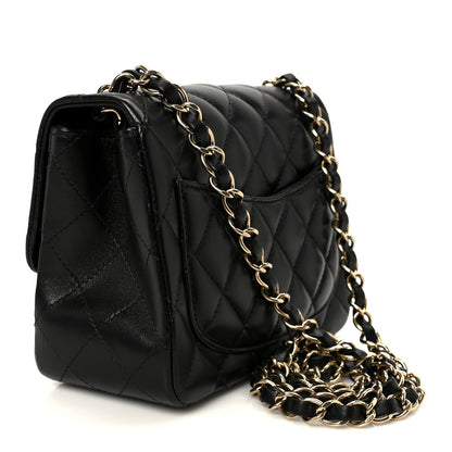 Lambskin Quilted Mini Square Flap Black