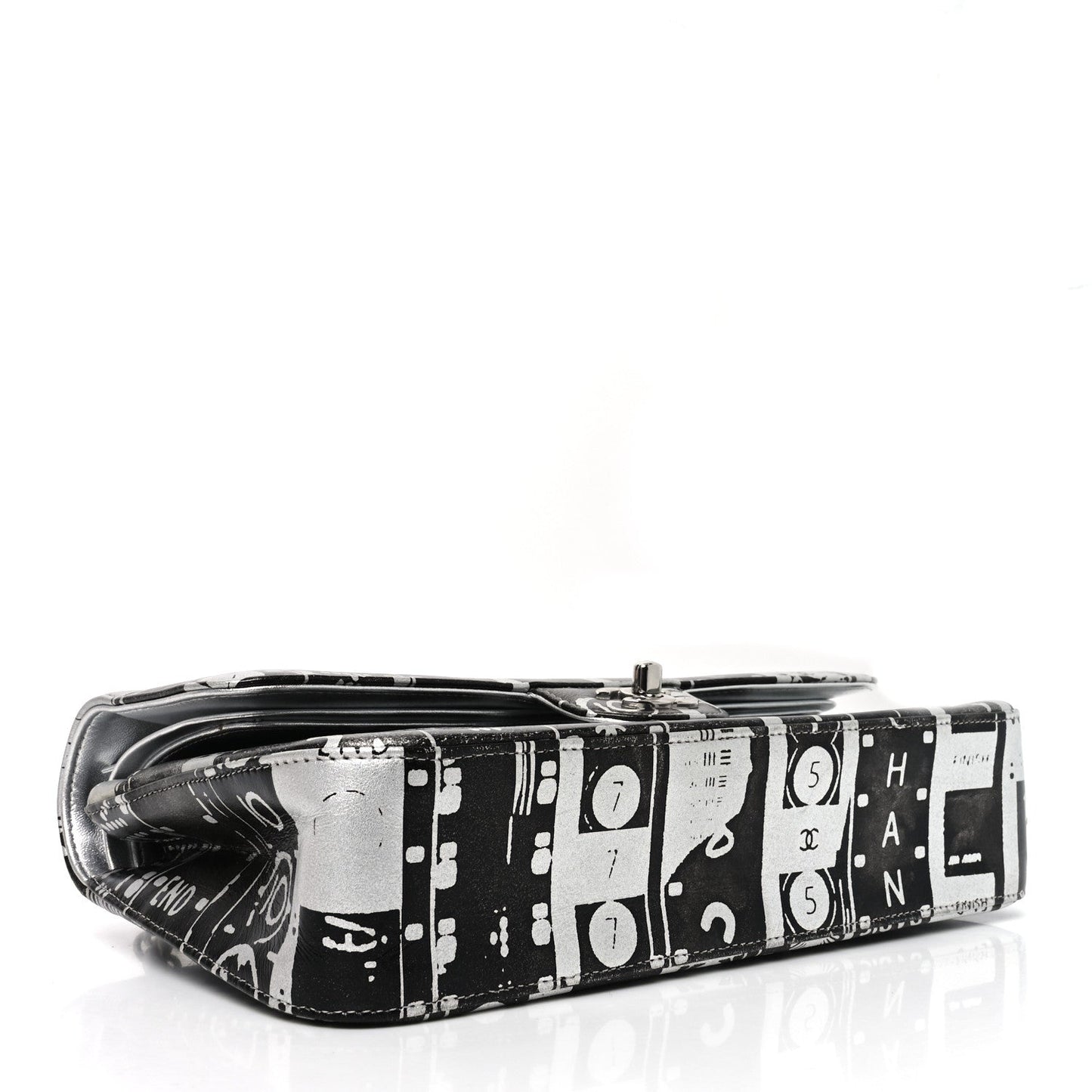 Lambskin Graffiti Printed Medium Double Flap Black Silver