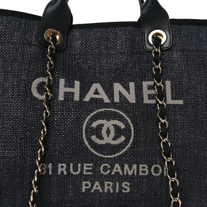 Woven Straw Raffia Large Deauville Tote Black