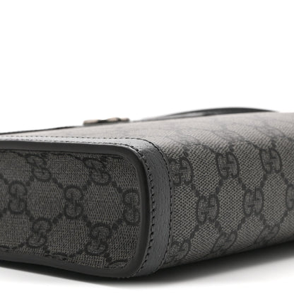 GG Supreme Monogram Textured Dollar Calfskin Web Small Ophidia Shoulder Bag  Grey Black Graphite Grey