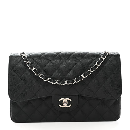 Caviar Quilted Jumbo Double Flap Black