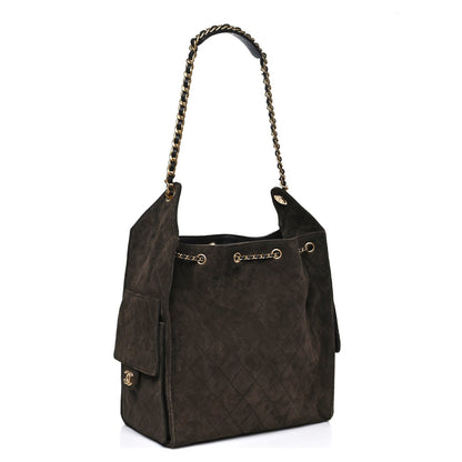 Suede Quilted Medium Chanel 25 Handbag Dark Brown