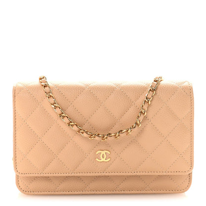 Caviar Quilted Wallet on Chain WOC Beige