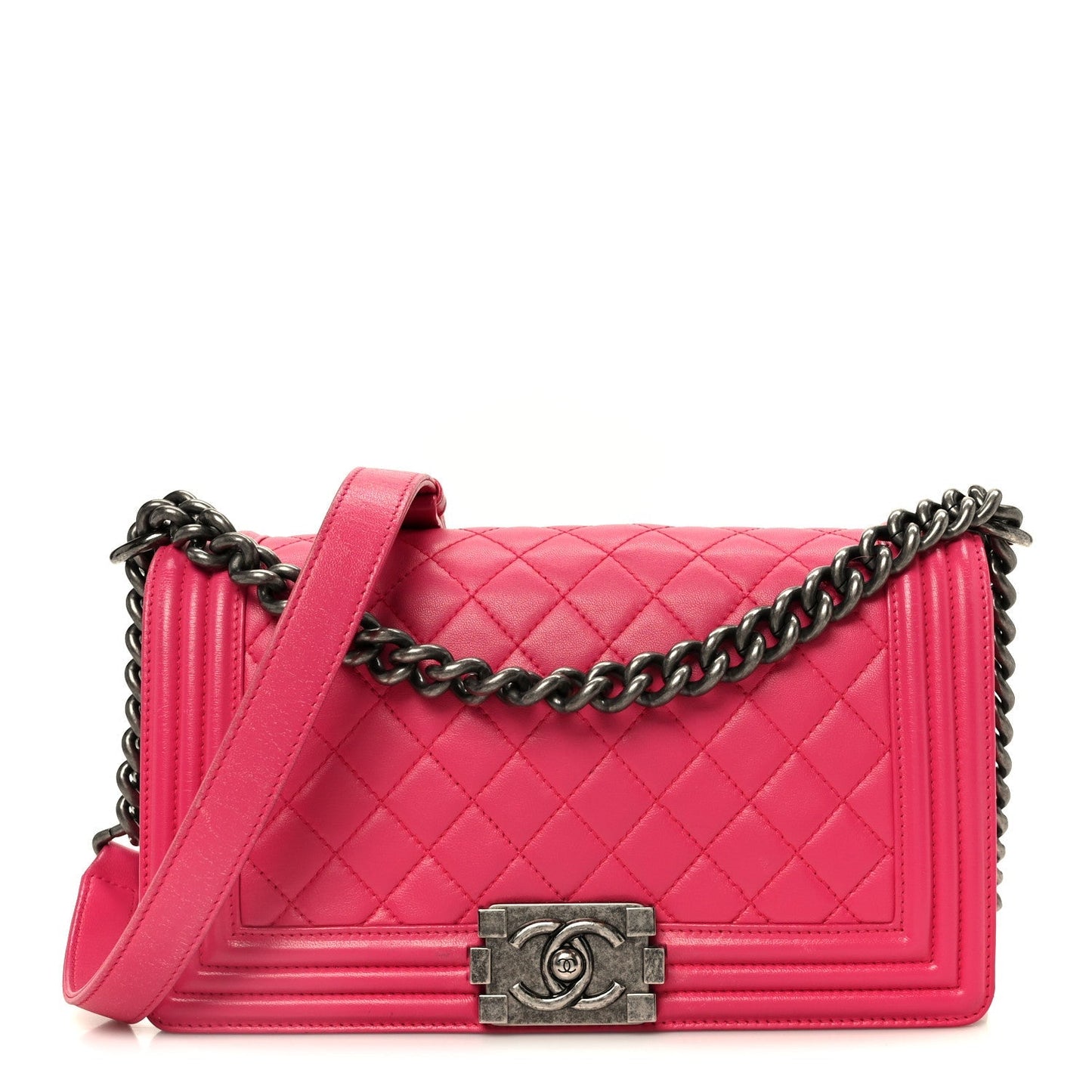 Lambskin Quilted Medium Boy Flap Dark Pink