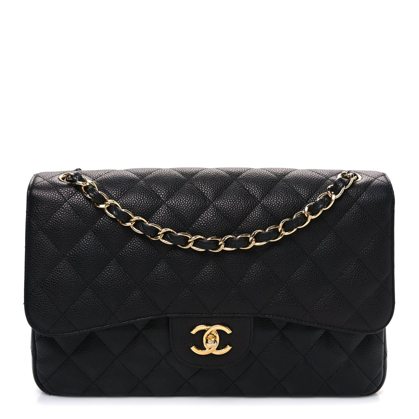 Caviar Quilted Jumbo Double Flap Black