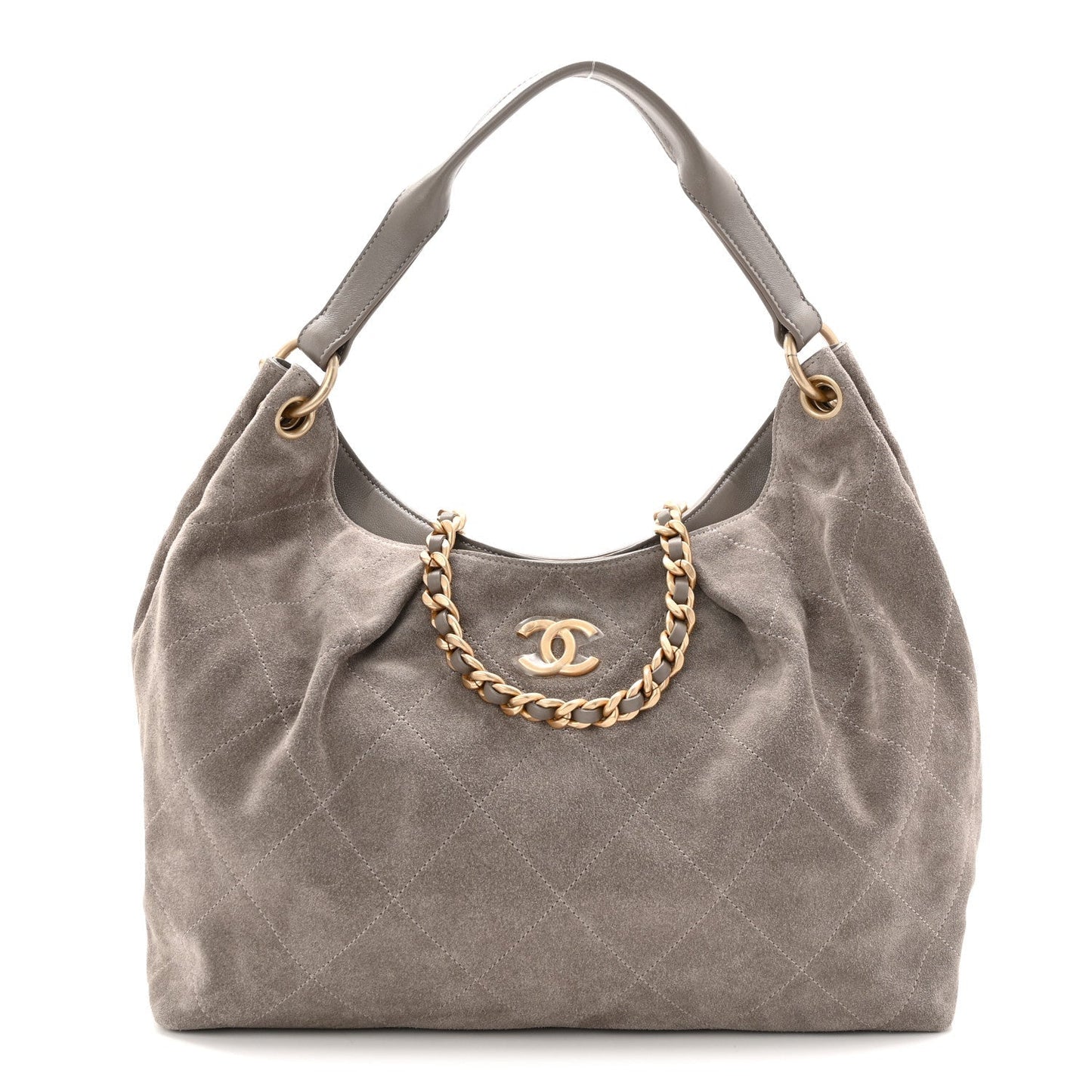 Suede Quilted Large Hobo Dark Grey