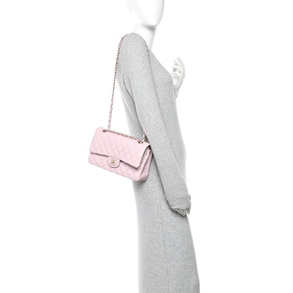 Caviar Quilted Medium Double Flap Light Pink