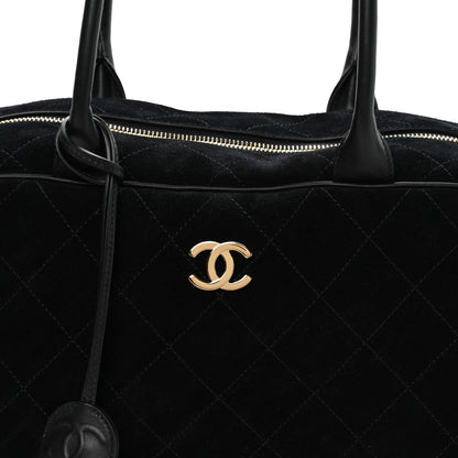 Suede Calfskin Large Perfect Bowling Bag Black
