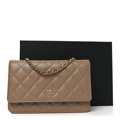 Caviar Quilted Wallet on Chain WOC Beige