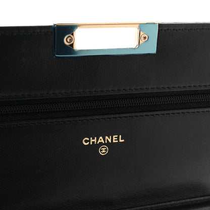 Lambskin Quilted Golden Class Wallet on Chain WOC Black