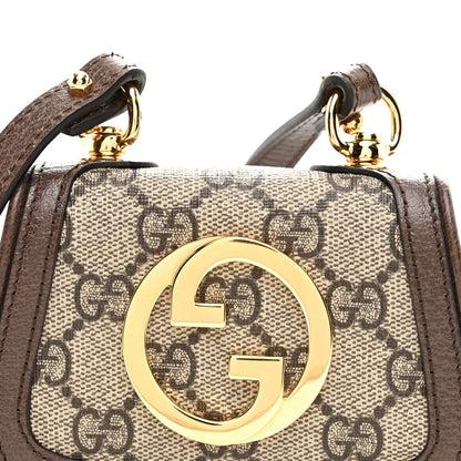 GG Supreme Monogram Textured Dollar Calfskin Blondie Card Case Wallet with Strap Beige Ebony New Acero