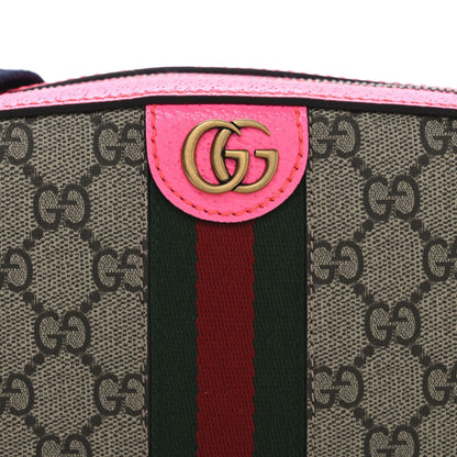GG Supreme Monogram Textured Dollar Calfskin Web Ophidia Small Crossbody Bag Beige Ebony Fuchsia