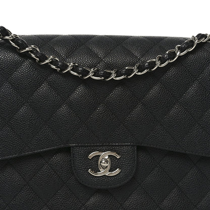 Caviar Quilted Jumbo Double Flap Black