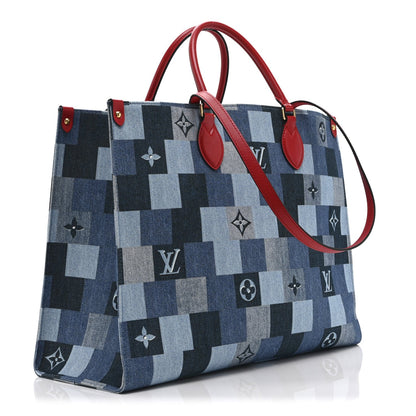 Denim Damier Monogram Onthego Blue Rouge