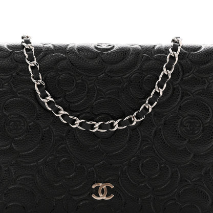 Caviar Camellia Embossed Wallet On Chain WOC Black
