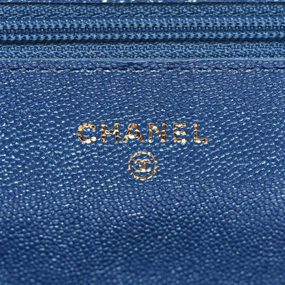 Iridescent Caviar Quilted Wallet on Chain WOC Dark Blue