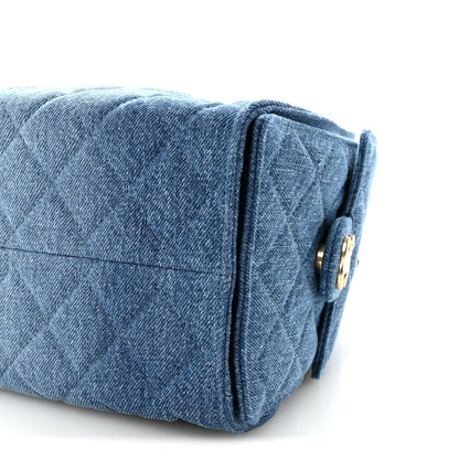 Washed Denim Quilted Small Chanel 25 Handbag Blue