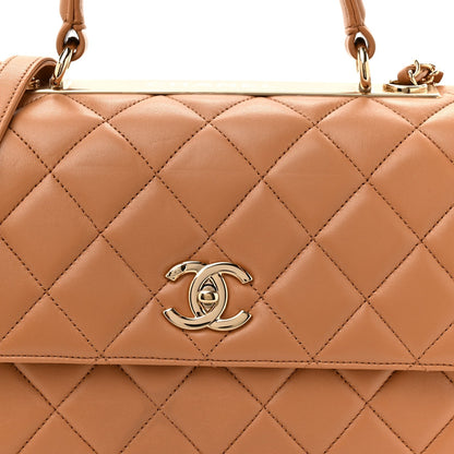 Lambskin Quilted Medium Trendy CC Flap Dual Handle Bag Camel