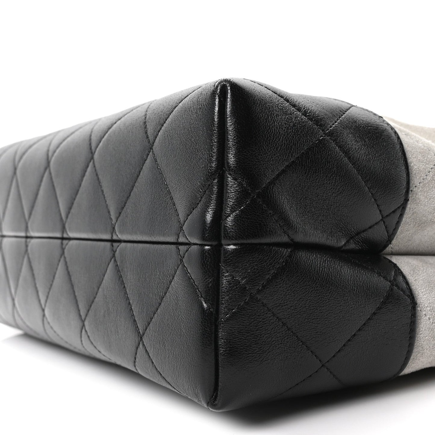 Suede Calfskin Shiny Lambskin Quilted Small Coco Base Shopping Bag Grey Black