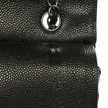 Metallic Caviar Quilted Medium Double Flap Dark Charcoal