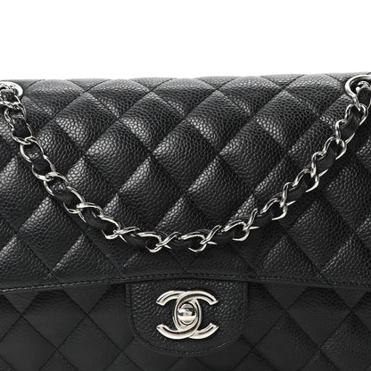 Caviar Quilted Medium Double Flap Black