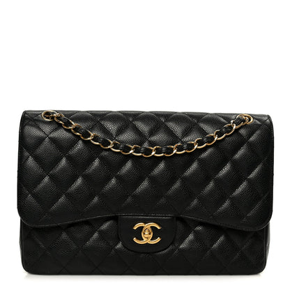 Caviar Quilted Jumbo Double Flap Black