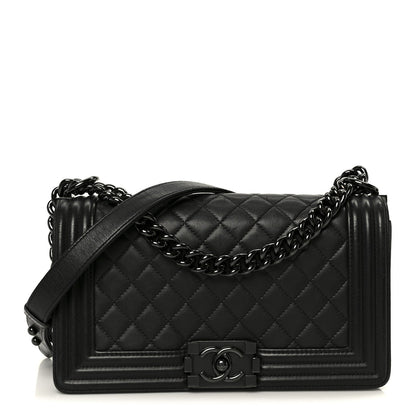 Calfskin Quilted Medium Boy Flap So Black