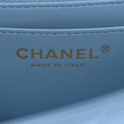 Lambskin Quilted Mini Rectangular Flap Light Blue