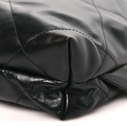 Shiny Calfskin Quilted Chanel 22 Backpack Black