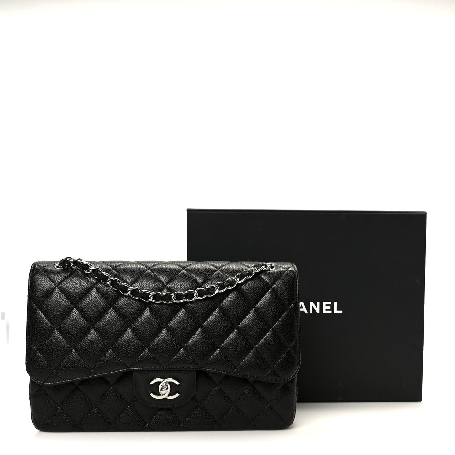 Caviar Quilted Jumbo Double Flap Black
