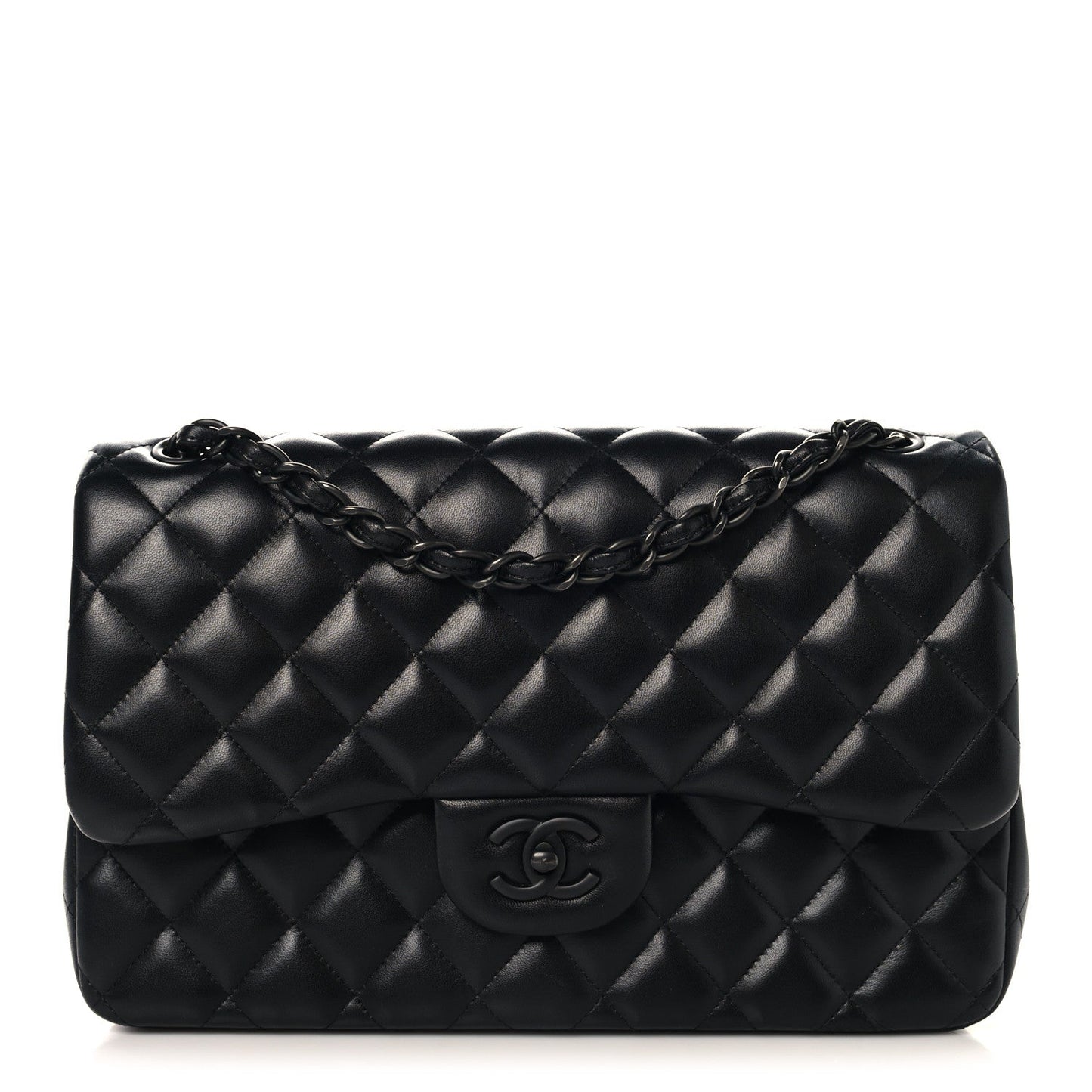 Lambskin Quilted Jumbo Double Flap So Black
