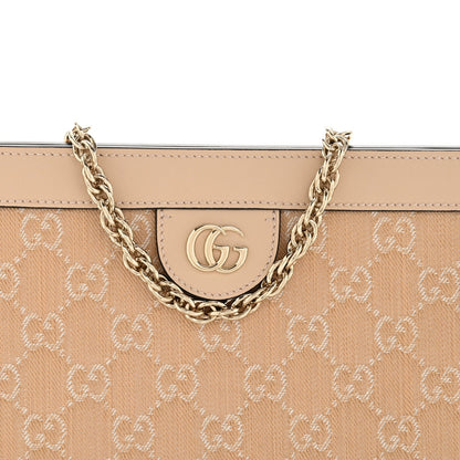 Denim Calfskin GG Monogram Small Ophidia Chain Shoulder Bag Light Beige