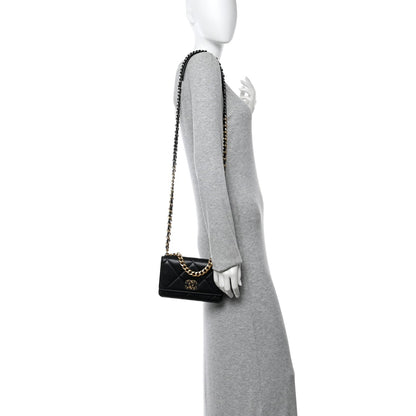 Lambskin Quilted Chanel 19 Wallet On Chain WOC Black