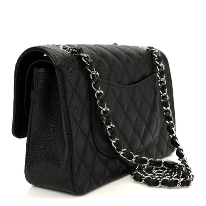 Caviar Quilted Medium Double Flap Black