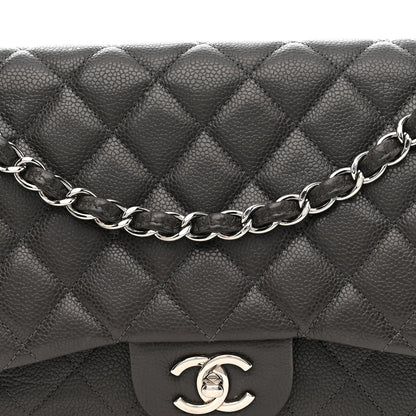 Caviar Quilted Jumbo Double Flap Grey
