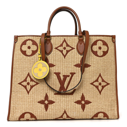 Raffia Calfskin Monogram Giant Onthego GM Tan