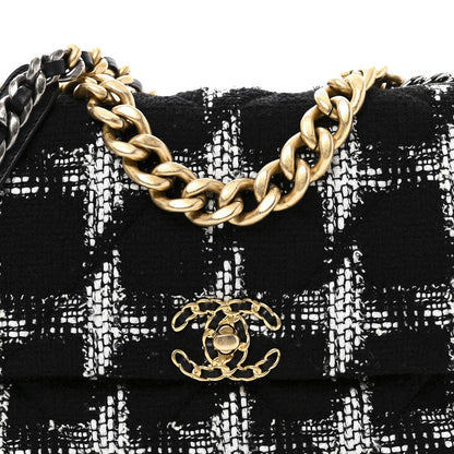 Tweed Quilted Large Chanel 19 Flap Black White