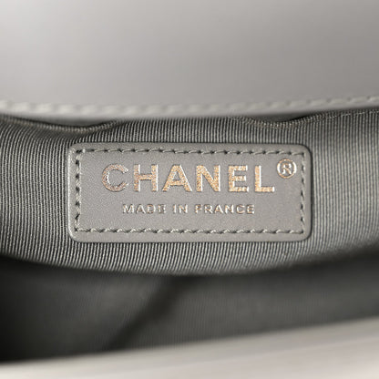 Iridescent Lambskin Quilted Small Chain Around Boy Flap Grey