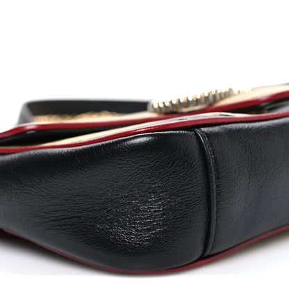 Vintage Effect Calfskin Matelasse Diagonal Striped Mini Torchon GG Marmont Shoulder Bag Black Beige