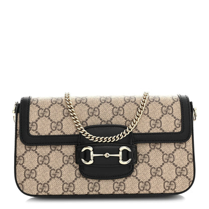 GG Supreme Monogram Azalea Calfskin Horsebit 1955 Mini Bag Beige Black
