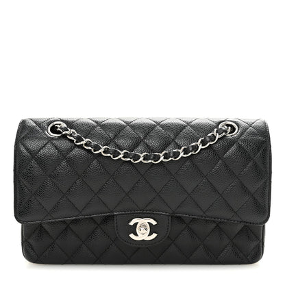 Caviar Quilted Medium Double Flap Black
