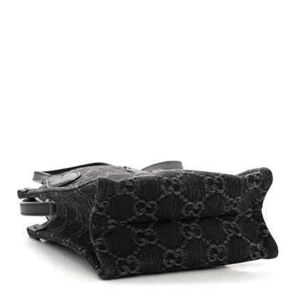Denim Cuoio Harness GG Monogram Mini Ophidia Tote Bag Black Medium Grey