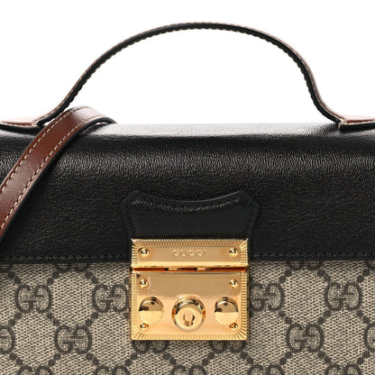 GG Supreme Monogram Calfskin Mini Padlock Top Handle Shoulder Bag Beige Black Cuir