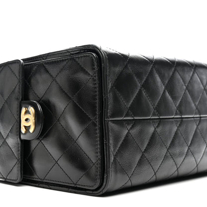 Shiny Crumpled Calfskin Quilted Small Chanel 25 Handbag Black
